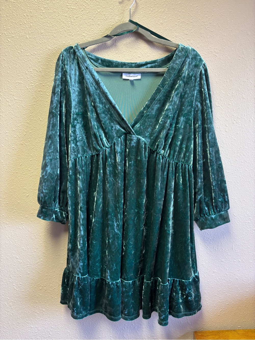 Motherhood Emerald Green Velvet V-Neck Tunic Dress